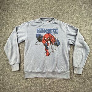 Marvel Spider-Man Graphic Crewneck Sweatshirt Blue Mens S Small 60/40 Cotton